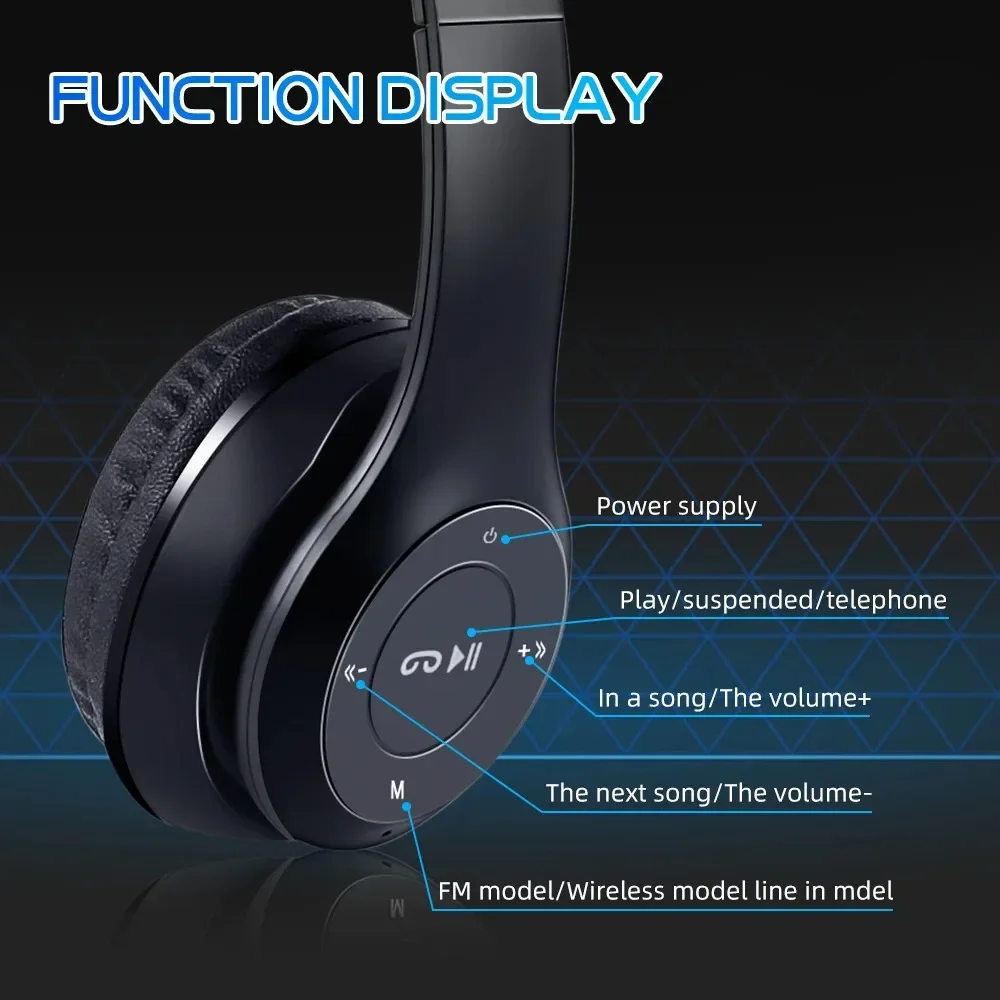 Bluetooth 5.0 fones de ouvido sem fio 3.5mm com fio suporte cartão tf dobrável redução ruído fone para iphone