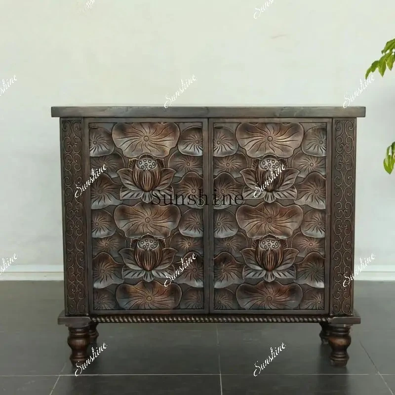 Style solid wood carving flower storage decorative furniture TV148-30 Chinese porch cabinet  FT