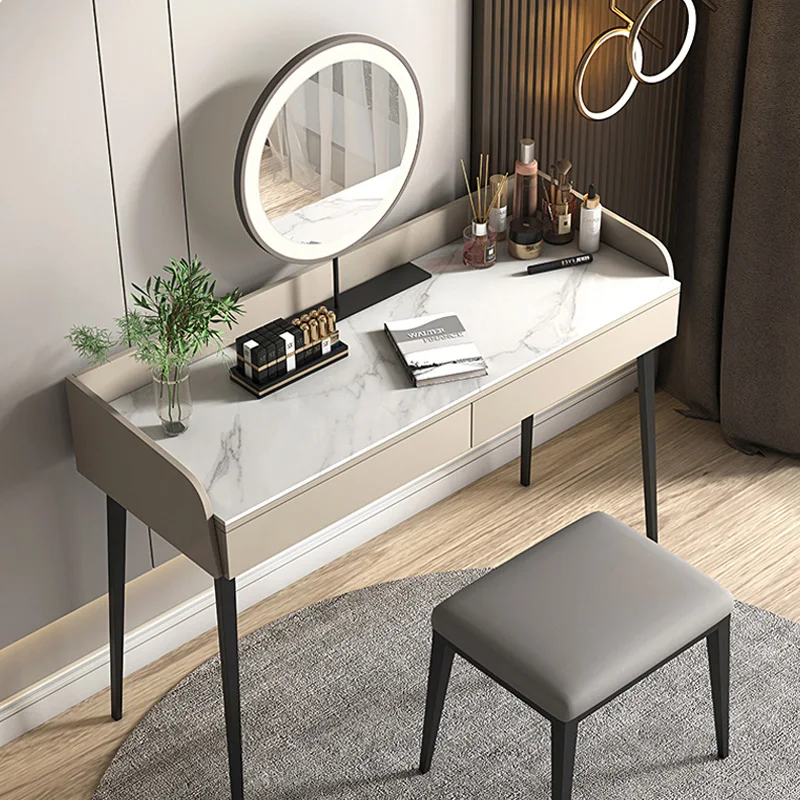 Stone Tabletop Dressing Table Modern Simple Bedroom Vanity Storage Cabinet Integrated Makeup Table