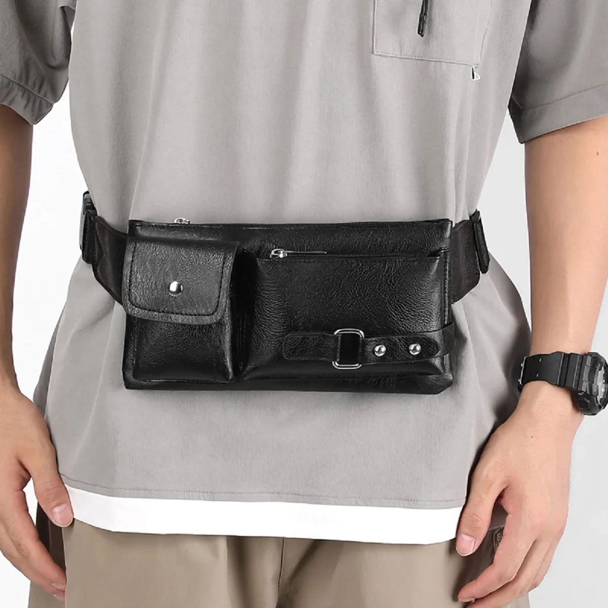 Leather waterproof material made of sports and fitness fanny packs invisible belt anti-theft cell phone fanny packs