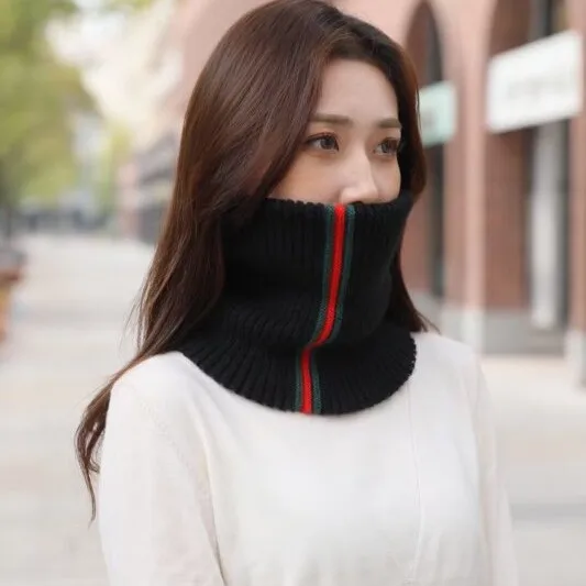 Cachecol de Lã Quente e Versátil - Protetor de Pescoço à Prova de Vento Estilo Coreano e Britânico para Mulheres com Design de Máscara