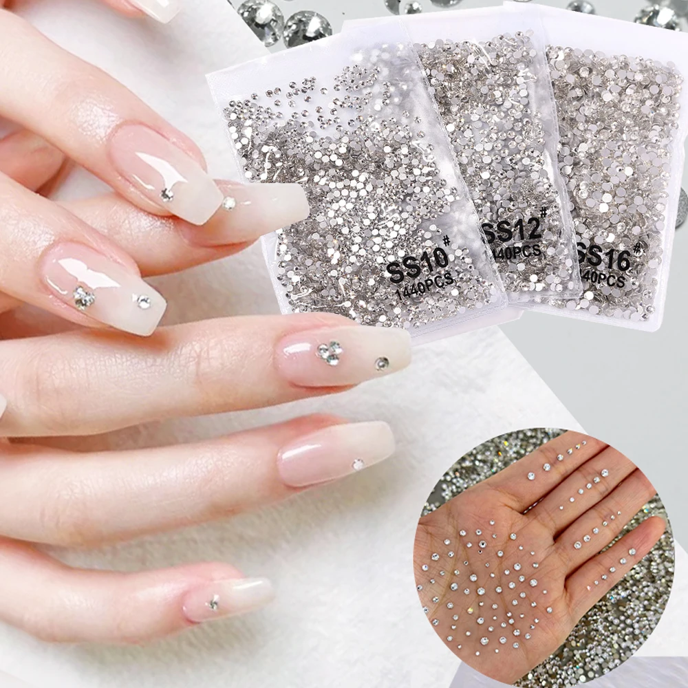 1440Pcs/bag SS3-SS16 Shining Nail Rhinestones Flat-back Mini Sparkly Clear/AB Nail Gems Round Nail Diamonds Manicure Decorations