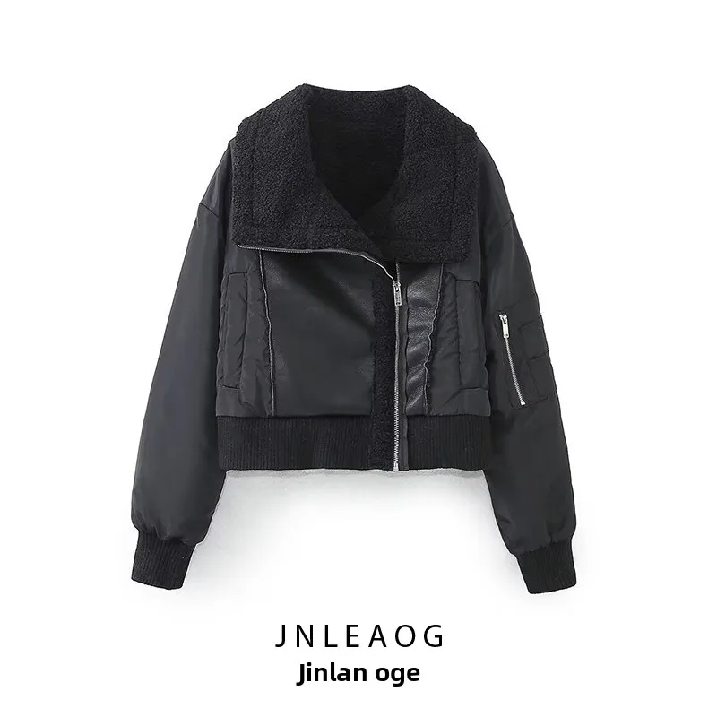 سترة نسائية عصرية ذات وجهين بتصميم أنيق ومرقعة مقاومة للرياح من JNLEAOG بأسلوب جديد وقصة قياسية وأكمام طويلة وسحاب