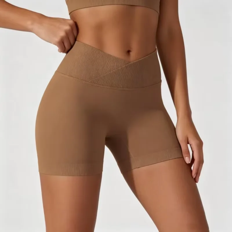 Sommerliche Damen-Yoga-Shorts mit hoher Taille, nahtlos, Po-formend, hochelastisch, atmungsaktiv, für Workout und als Biker-Shorts – Detail 11