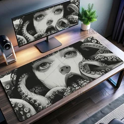 Manga Octopus Mouse Pad Gaming Accessories Office Gamer Keyboard Desk Mat Non-Slip Laptop Large Black Horror Anime Mousepad