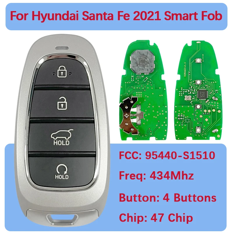 

CN020231 Aftermarket 4 кнопки смарт-брелок с дистанционным управлением 47 чипов 434 МГц FCC 95440-S1510 для Hyundai Santa Fe 2021-2022