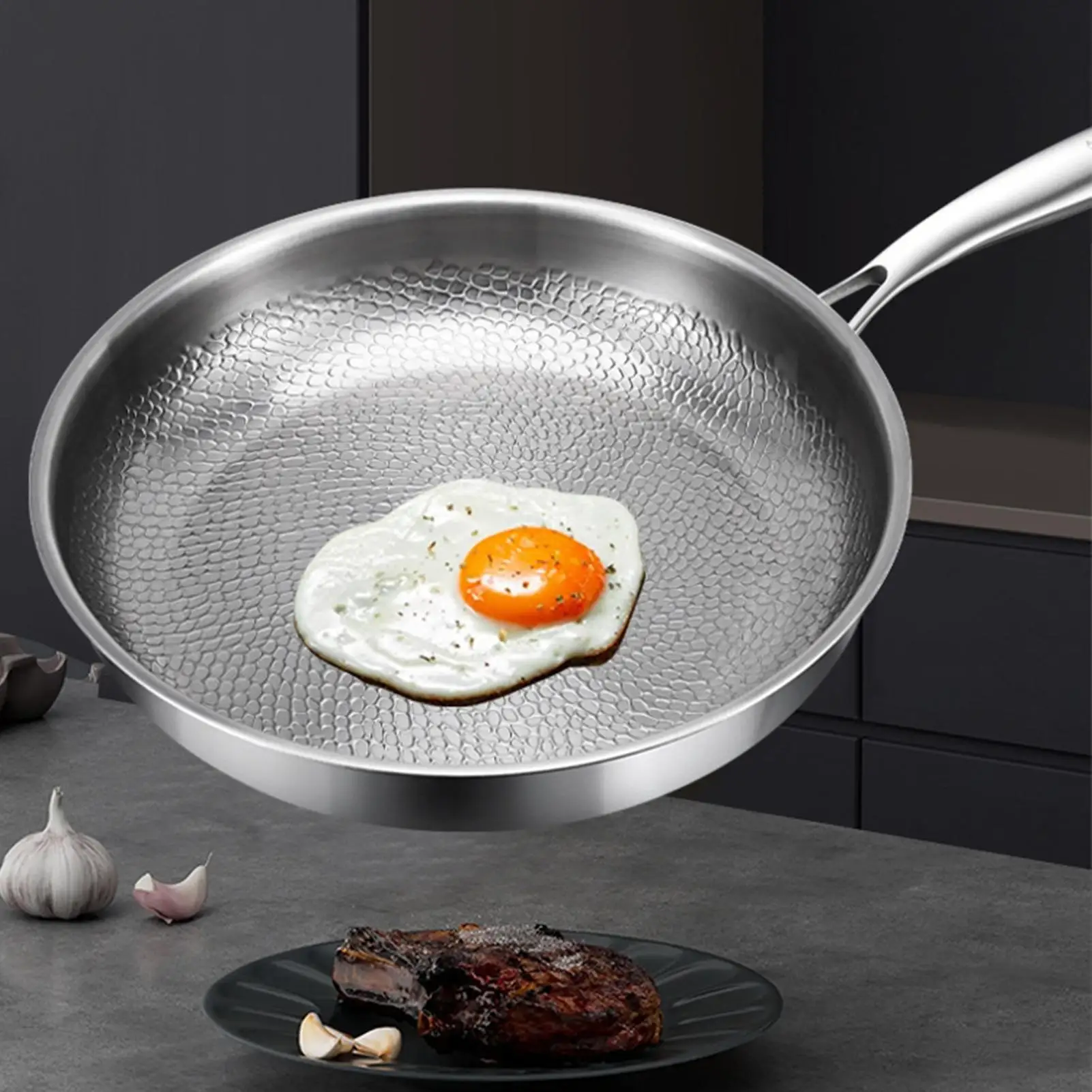 Non Stick Frying Pans With Lid Kitchen Titanium Hammered Skillet Pot Nonstick Omelette Pan Scratch-resistant Cooking Frying pan