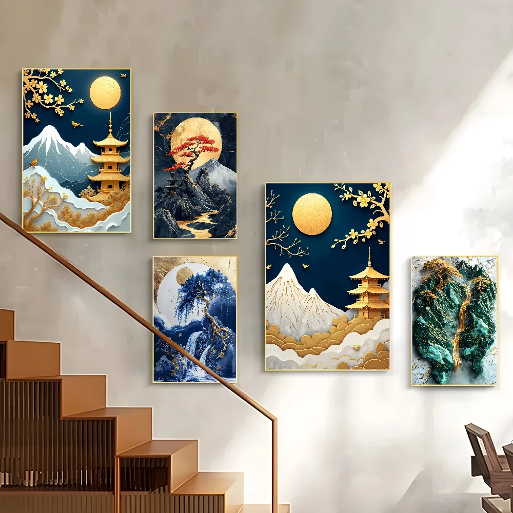 

Golden Tree Of Harmony Art Poster Corridor Wall Art Printing Waterproof Home Living Bed Room Decor