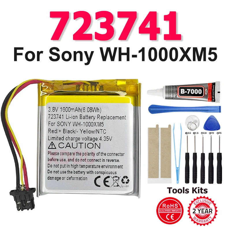 723741 새 배터리 1600mAh 배터리 소니 WH-1000XM5 블루투스 헤드폰용 + 무료 도구