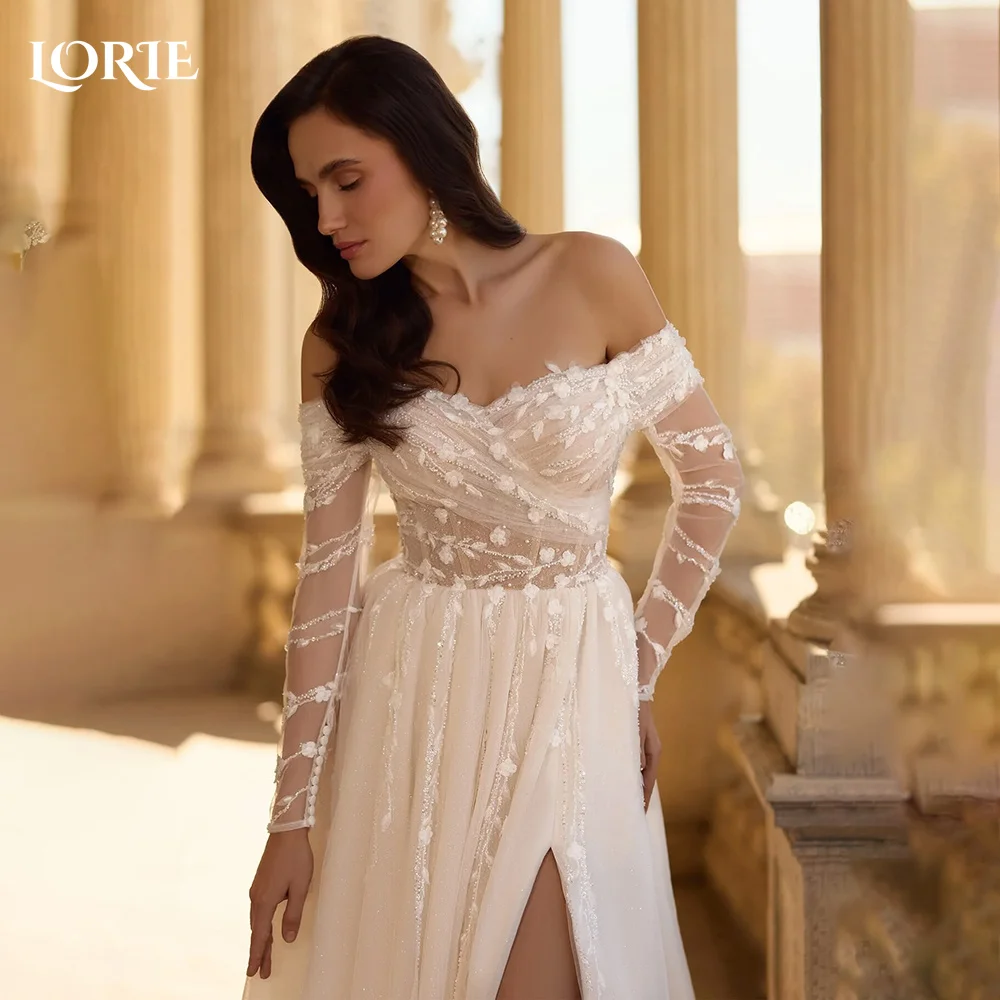 

LORIE High Slit Appliques Wedding Dress 3D Flowers Lace Sweetheart Mermaid Bride Gown Customized Corset Bride Dress No Gloves