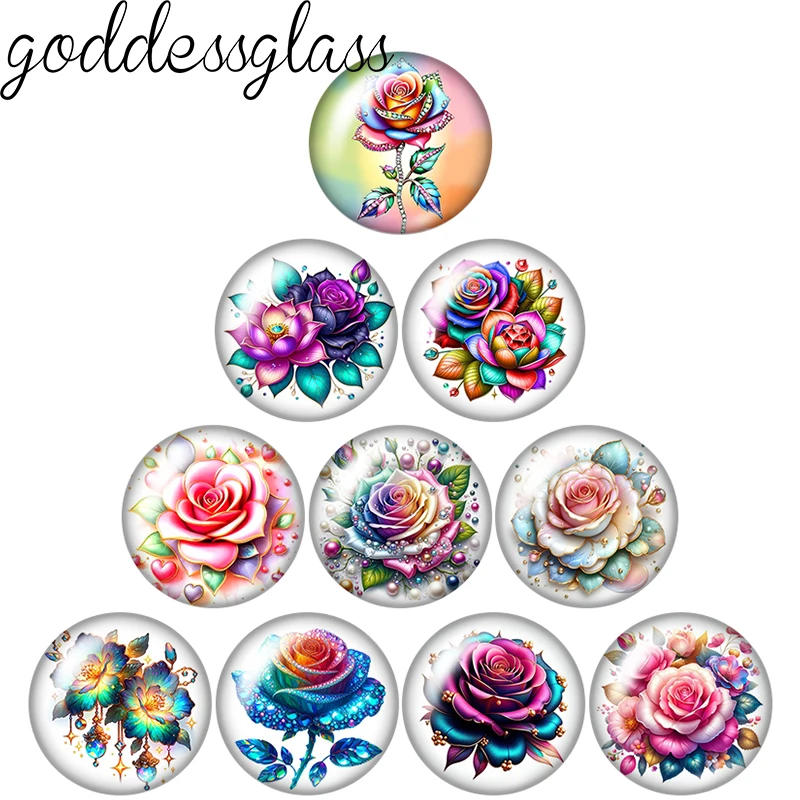 

Цветные круглые стеклянные кабошоны Beauty Love Flowers (розы, маки, лотосы) 12мм/18мм/20мм/25мм с плоским основанием для изготовления украшений