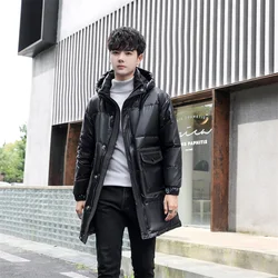 High Quality 2024 Winter Men's Bright Hooded Down Jackets Casual Outwear Windproof Warm Solid Mid-Length Thicken Top Puffer Coat