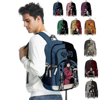 Anime Dämon Slayer Rucksack Kimetsu Keine Yaiba Cartoon Kawaii Nezuko Druck 3D Schultasche Große Kapazität Student Sporttasche Kind Geschenk