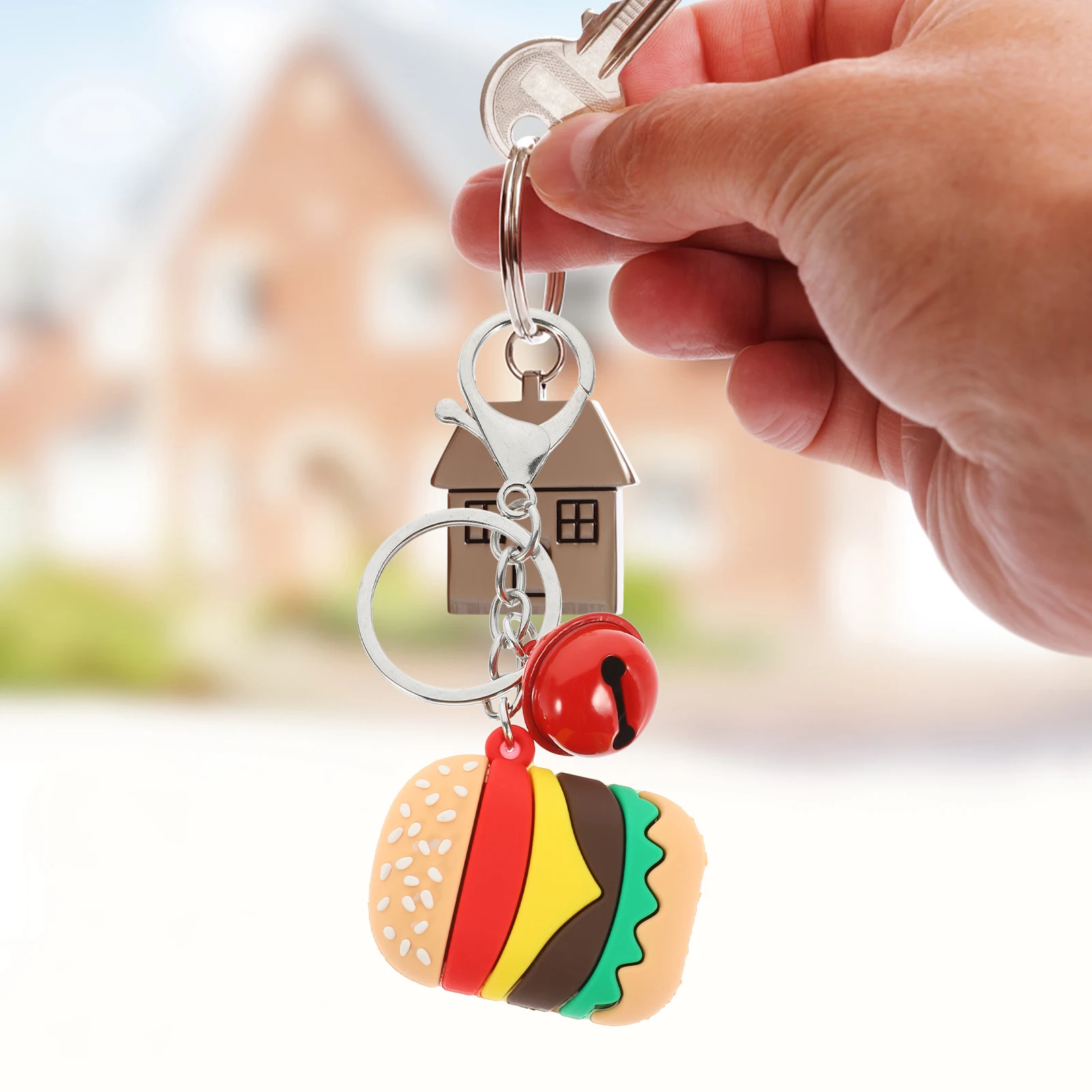 

4 Pcs Mini Simulated Burger Keychains Realistic Food Hamburger Pendant Cartoon Charms Trendy Keyring Women Plastic nament