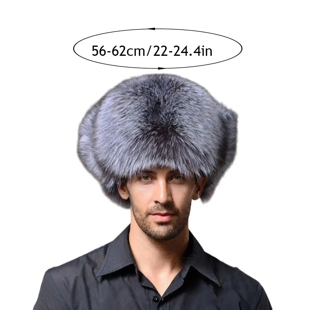الشتاء الدفء تقليد الفراء القبعات النساء الرجال الراقية الدافئة الأسود الثعلب الفراء الطبيعي الراكون الفراء قبعة يندبروف الروسية Ushanka القبعات #6