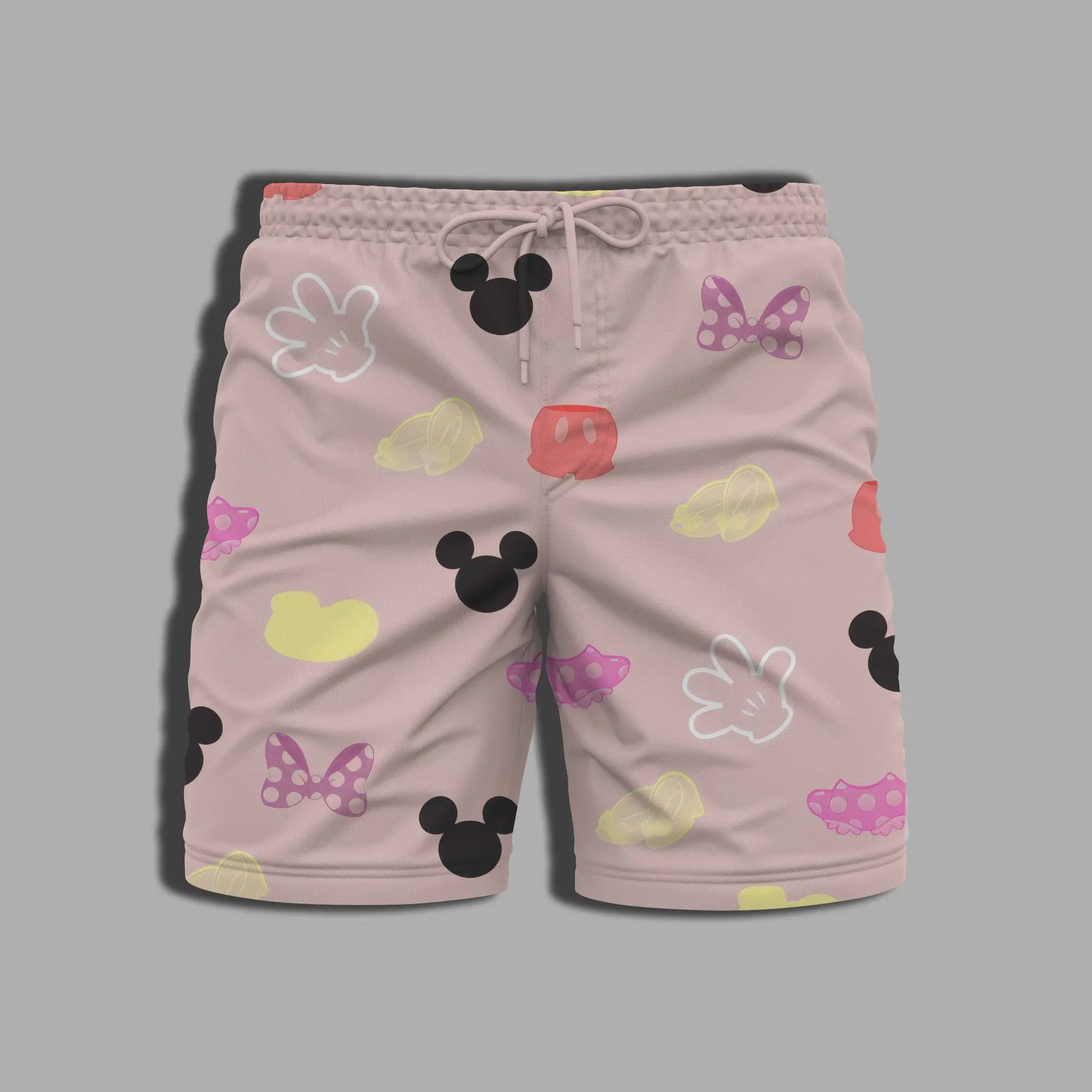 Fato de banho masculino Disney, shorts de praia de ginástica, maiô masculino, calça Mickey, Minnie Mouse, impressão inteira, verão