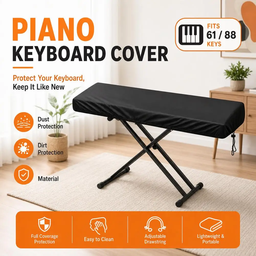 Keys Piano Keyboard Dust Cover Waterproof Elastic Fabric with Drawstring 61/88 Buckle for Home Studio Protection Dust Cover