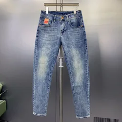 Calça Jeans Skinny High-End masculina, Stretch, Casual, Fino, Calça comprida, Azul, Rua, Simplicidade, Marca de moda, Novo, 2024