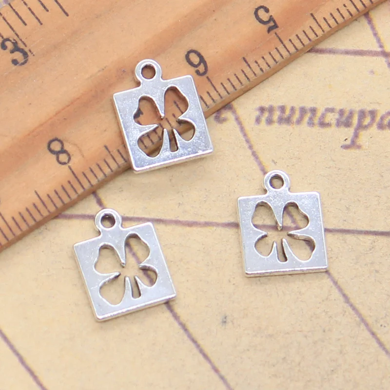 30pcs Charms Hollow Clover Lucky Irish Four Leaf 13x10mm Antique Silver Color Pendants DIY Handmade Tibetan Finding Making