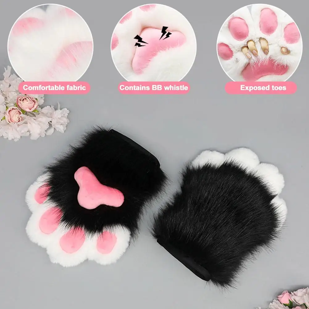 Large Meat Mat Paw Cosplay Props Kawaii Cute Cat Paws Furry Comic Claw 4 Colors Fingerless Gloves Half Finger Gloves Fursuit