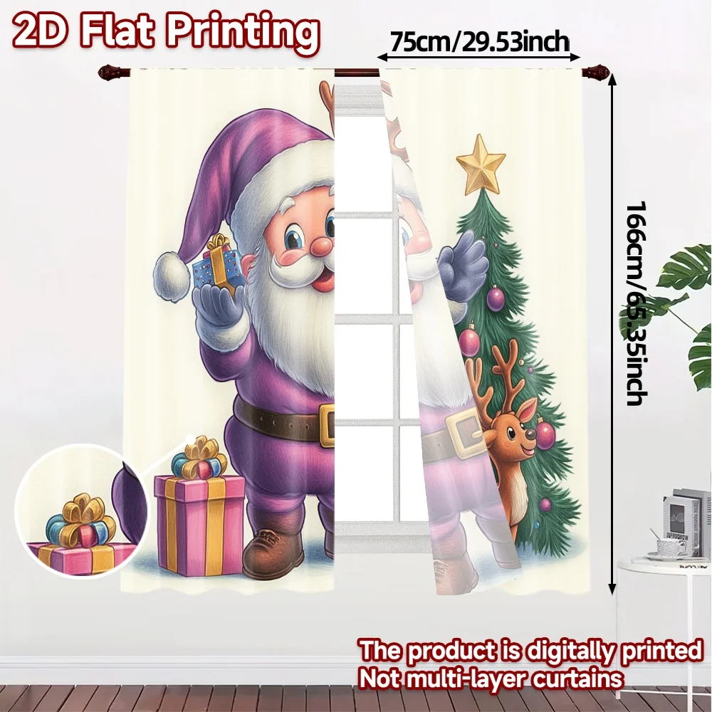 2pcs,Curtains Cute Santa Claus Reindeer Christmas Tree (3) Popular Contemporary Curtains Fabric Curtains Versatile All Ldeal for