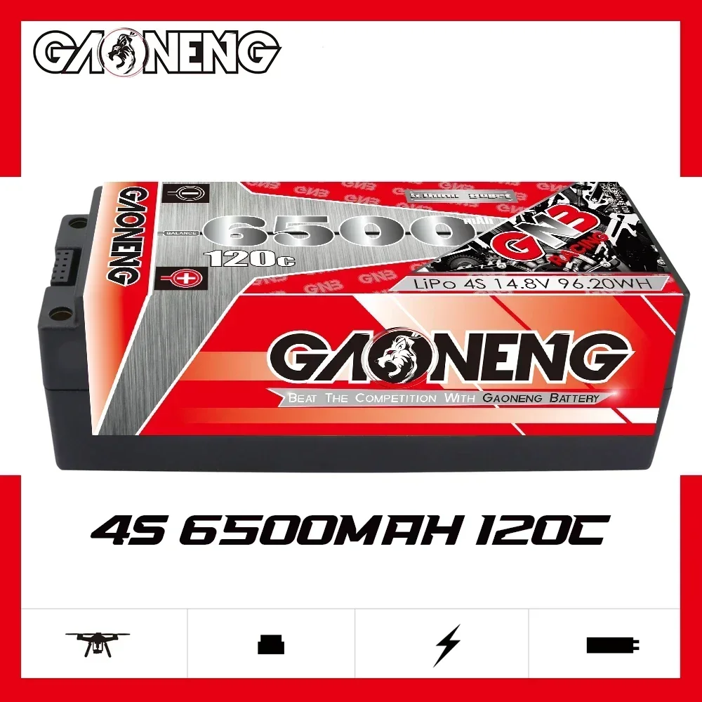 Max 240C Gaoneng GNB 6500mAh 4S 14.8V 120C 5.0mm Bullet Hardcase LiPo Battery For 1:8 1/8 four drive off-road RC Car