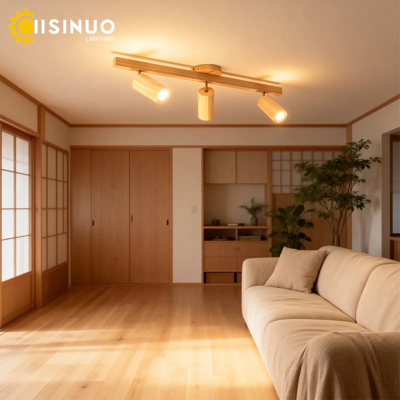 Wooden Ceiling Lights with Spotlight Rail Track LED Adjustable Angle Lamp for Home Living Room Bedroom Kitchen Restaurant Decora