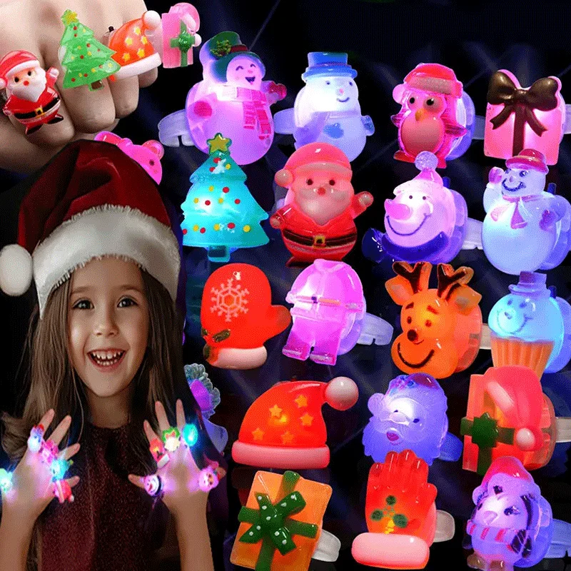 24 قطعة من حلقات توهج عيد الميلاد ثلاثية الأبعاد LED ضوء الإصبع حلقات وامضة لحفلة عيد الميلاد ألعاب عيد الميلاد المضيئة #1