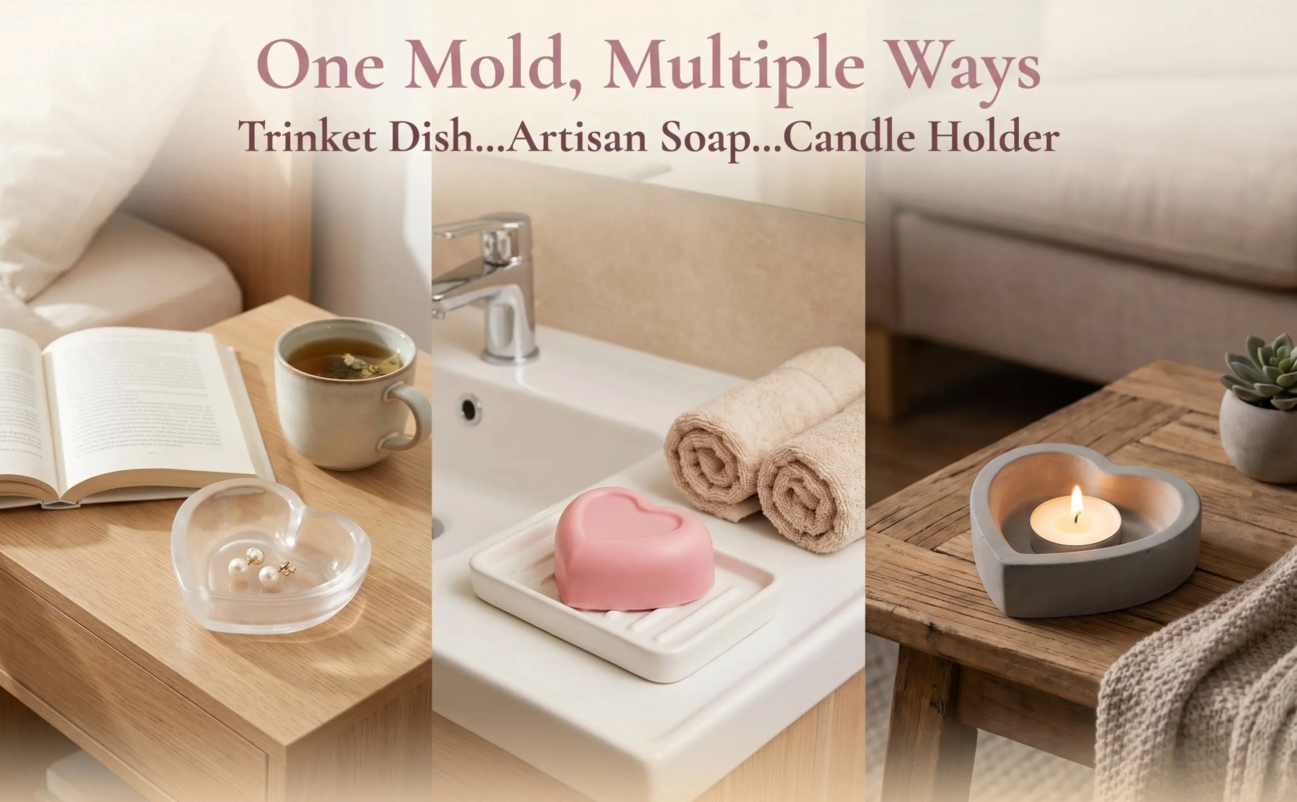 Silicone Jewelry Tray Mold Heart Shape Resin Epoxy DIY Storage Dish Casting Mold for Craft Decorative Bowl Plate