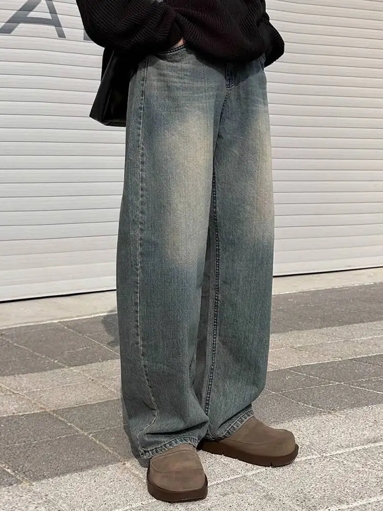 SYUHGFA جديد بسيط الرجال الدنيم السراويل الكورية نمط غسلها عادية واسعة الساق الجينز فضفاض مستقيم الساق الذكور السراويل 2025 الخريف #1
