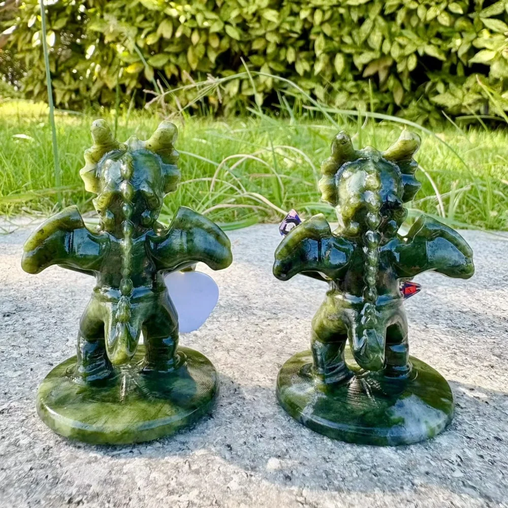 Natural Xiuyan Jade Dragon Figurine Hand Carved Gemstone Dragon Statue With Colorful Guitar Home Decor Reiki Healing Gift