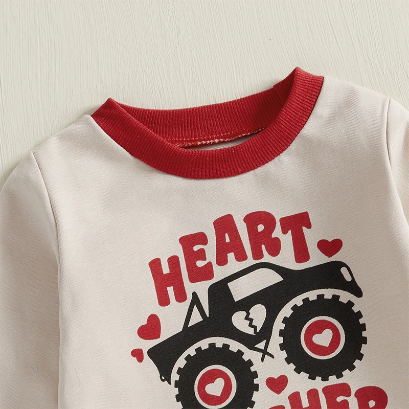 Valentijnsdagoutfits voor babyjongens met capuchon en broek met hartmotief, 2-delige set met schattige vrachtwagenprint