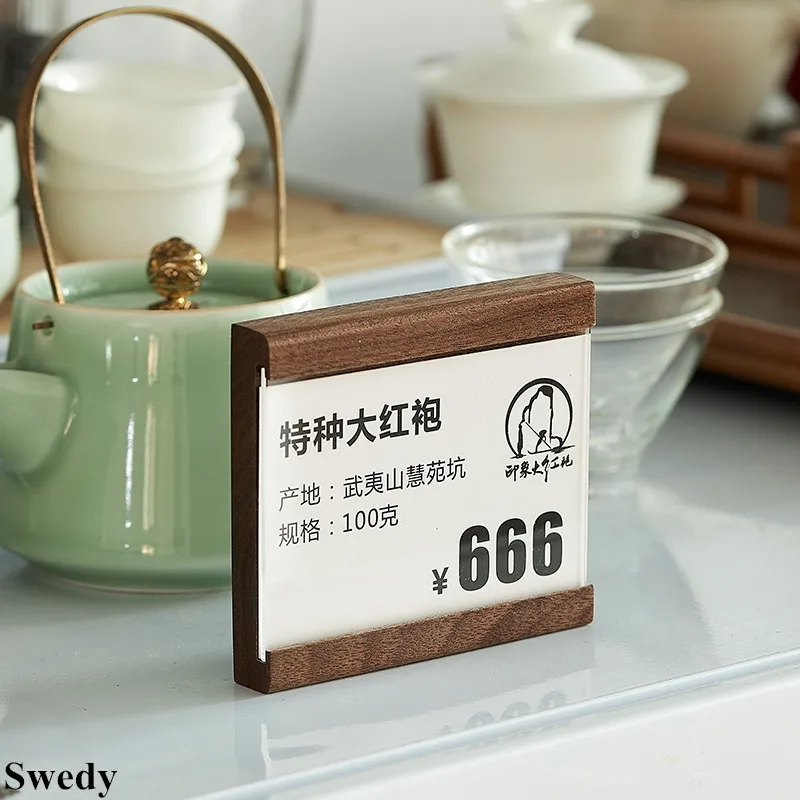 

65x90mm Store Shop Mall Shelf No Punching Self-adhesive Stick Wood Price Label Card Tags Photo Picture Frame Acrylic Sign Holder