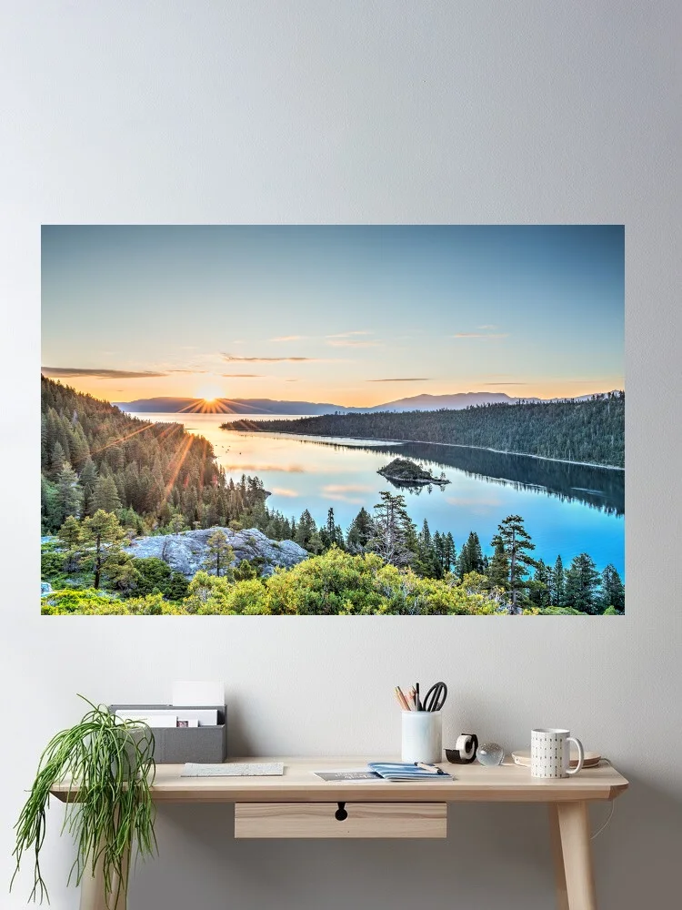 Lake Tahoe Emerald Bay Sunrise Photo Patterns Modern Pop Canvas POSTER ,Home Decor Wall art painting