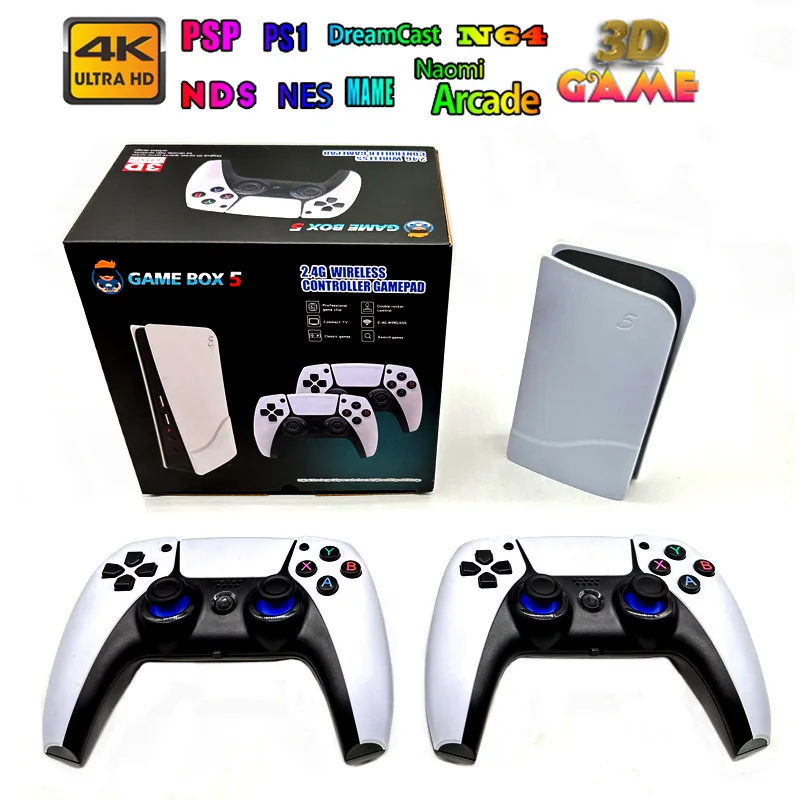 

P5 Plus Video Game Console 64GB/128GB 40000 Free Games HD TV Game Box 5 Two Gamepads For PS1/PPSPP/MAME Arcade Gaming Stick