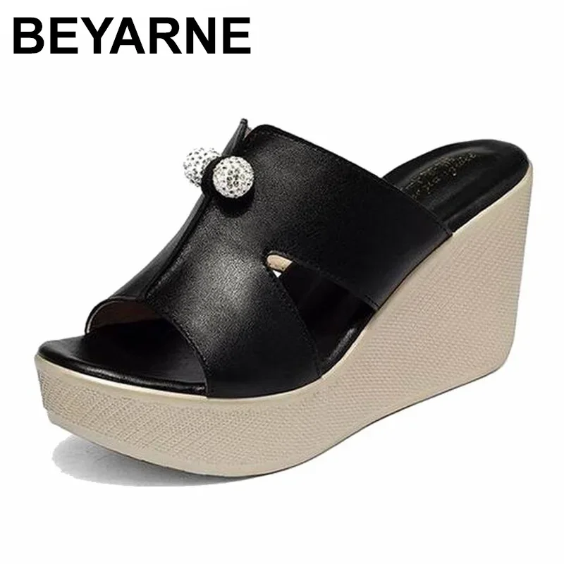 BEYARNE  New Summer Genuine Leather Platform Wedges Sandals Women Fashion High Heels Female Summer Shoes Size 35-43E277