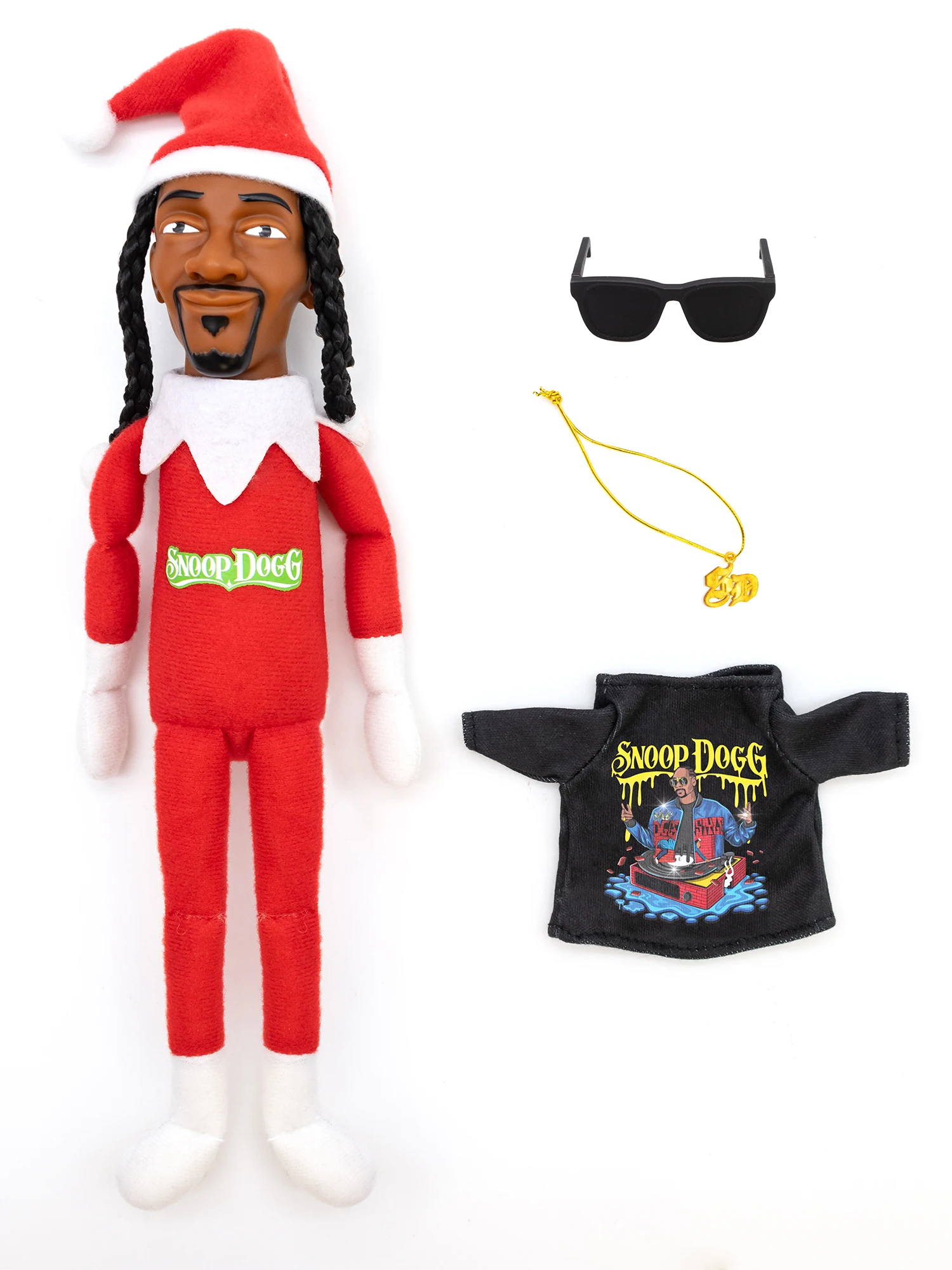 Snoop Dogg Snoop on a Stoop Christmas Elf Doll 2024 Christmas Decorations Plush Toys Including T-Shirt, Sunglasses and Necklace