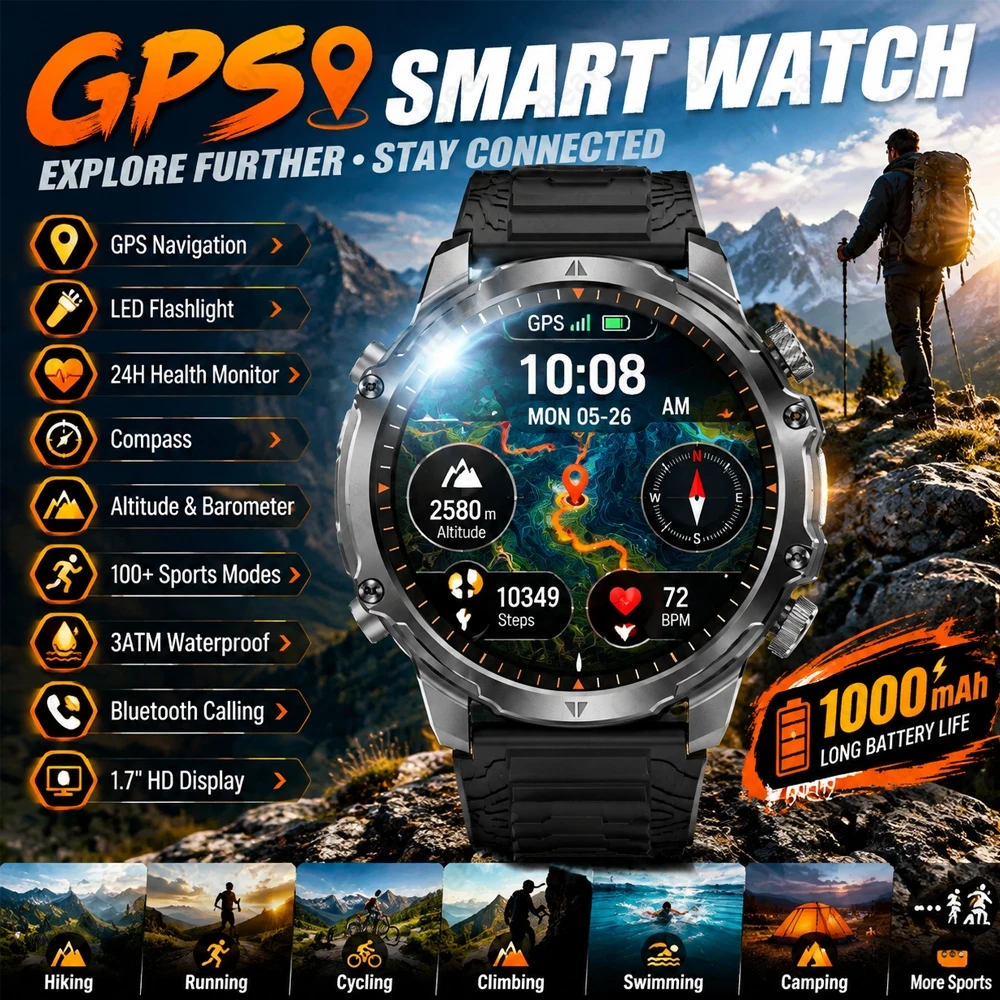 New T-Rex3 Pro GPS Smart Watch Men Precision Compass Built-in Altitude Pressure 1000mAh Battery 3ATM Waterproof Smartwatch Men