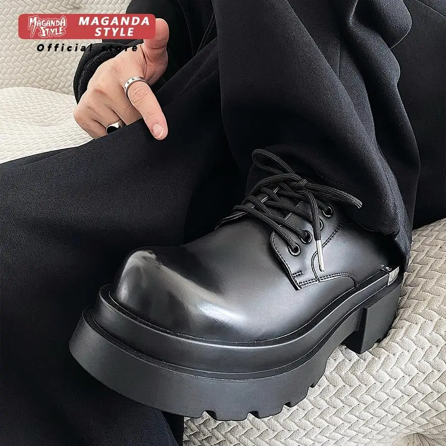 Original niche polished formal leather shoes new high-end feel thick sole with 7CM height increase big head casual shoes