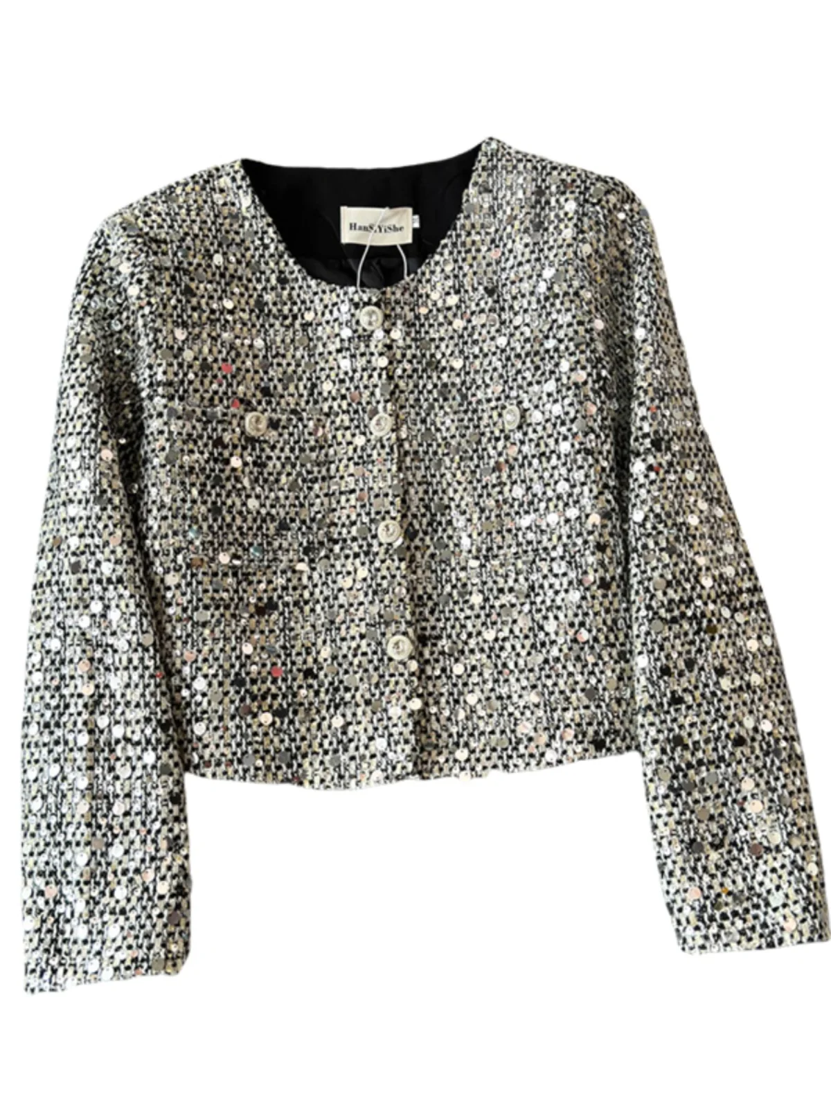 ein Sle ort Mantel Damen Winter New Heavy Embelliment Tweed Bright Pailletten Ort Top Damen Premium Feeling Ladylike