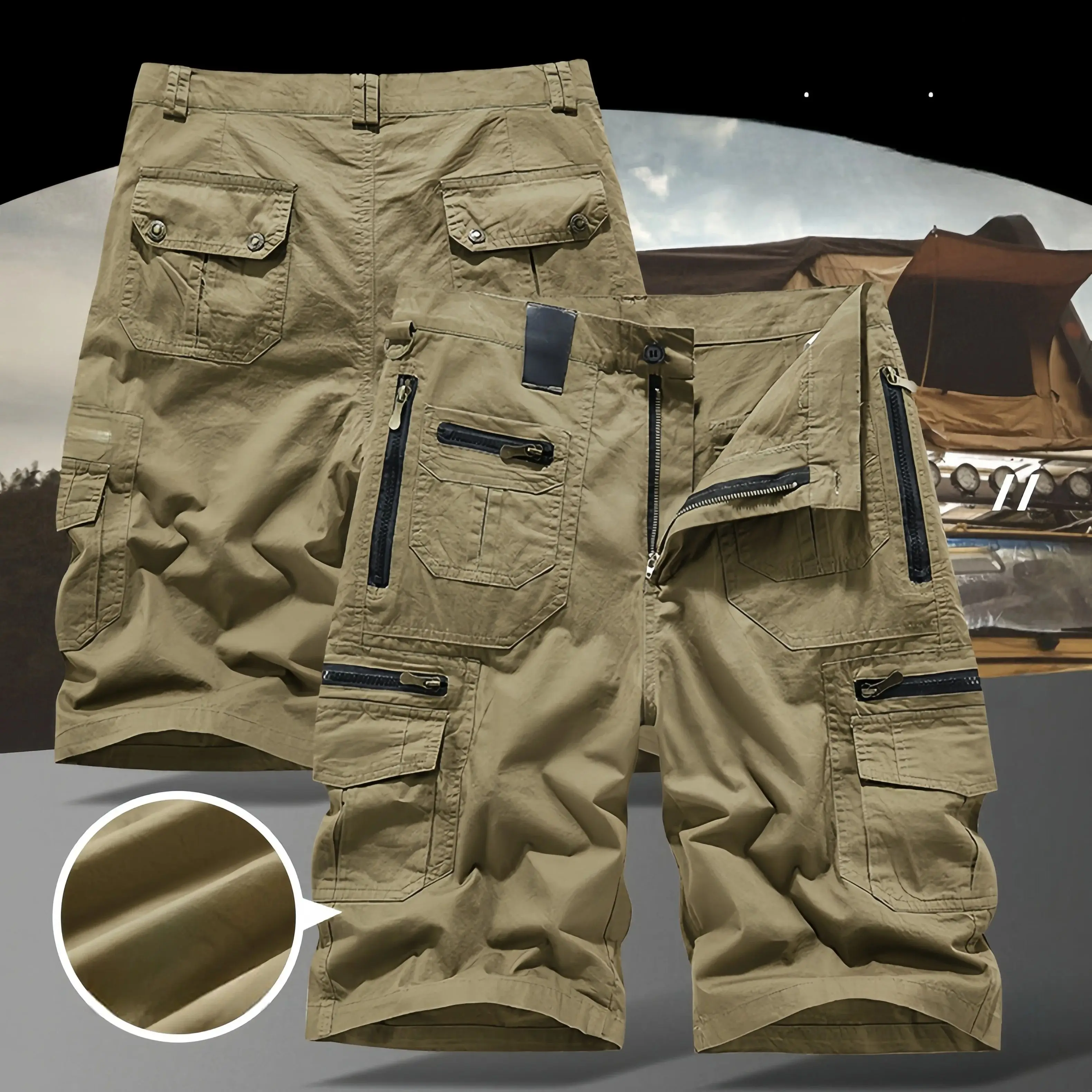 

Summer Men's Cargo Shorts Quick Dry Tactical Short Pants Multi-Pocket Shorts Men's Outdoor Hunting Fishing Knee Length Trousers