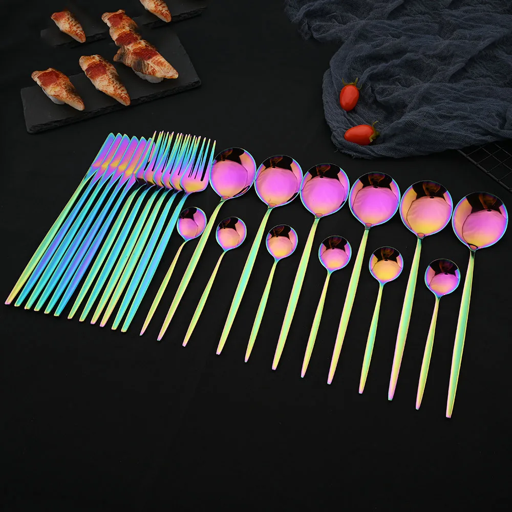 Rose Gold Luxury 24Pcs Cutlery Dinnerware Set Knife Fork Spoon Stainless Steel Tableware Western Kitchen Silverware Set Gift Box