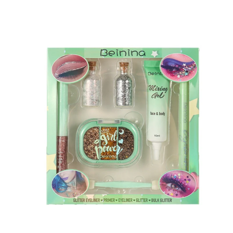 7 in 1 메이크업 세트 선물, 글리터 아이섀도우, 쉬머 아이라이너 아이섀도우 프라이머 무대 메이크업, 휴일 선물용 얼굴 몸 머리 화장품