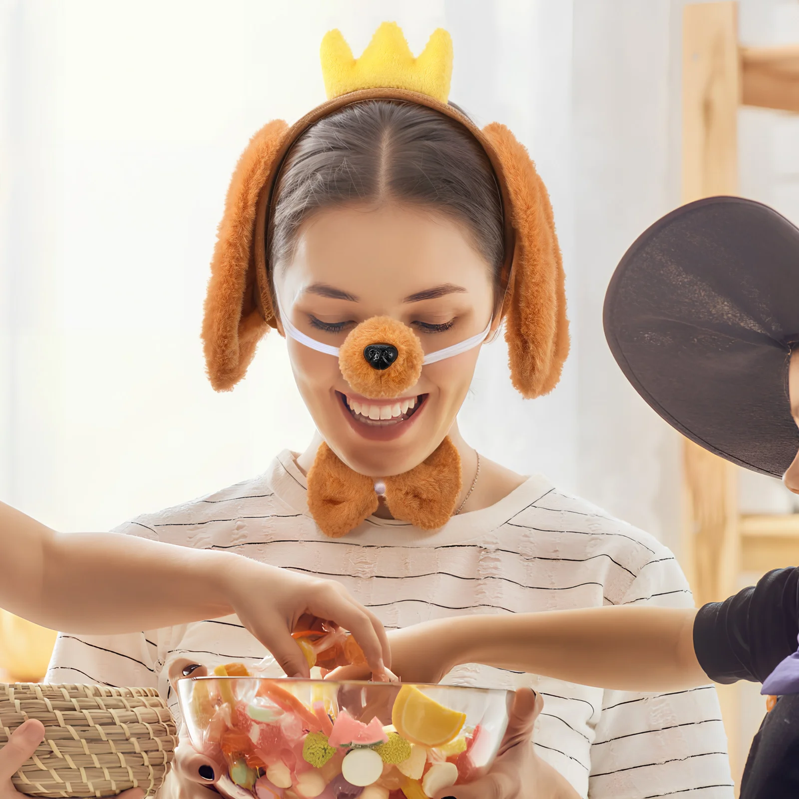 1 Juego de diadema con orejas de perro, conjunto de disfraz, accesorio ajustable para orejas de mascota con cola, guantes de pata para fiesta de Cosplay, Animal de Halloween