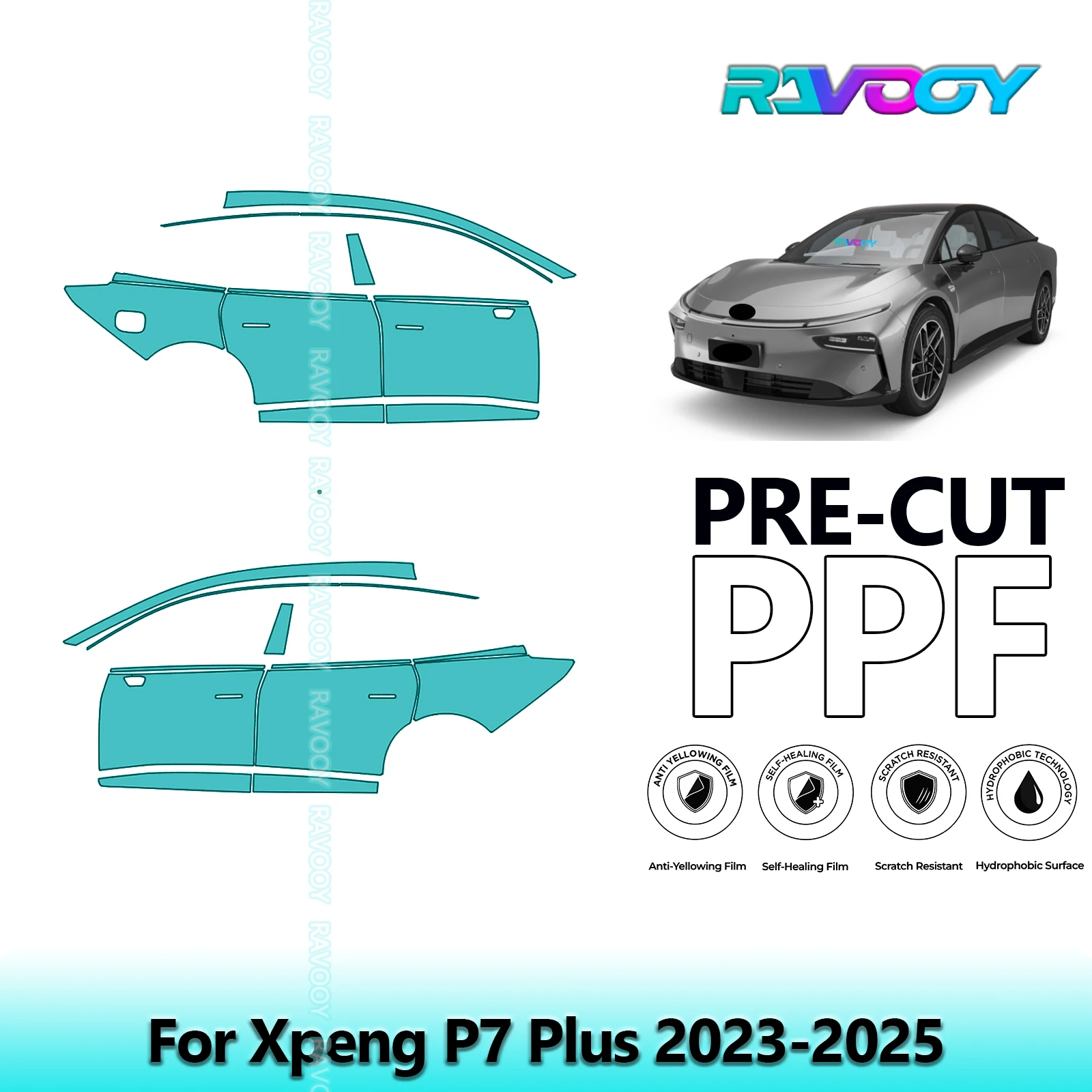 

For Xpeng P7 Plus 2023-2025 8.5mil Clear Matte Pre-Cut PPF Door & A/B Pillar Kit TPU Paint Protection Film Set