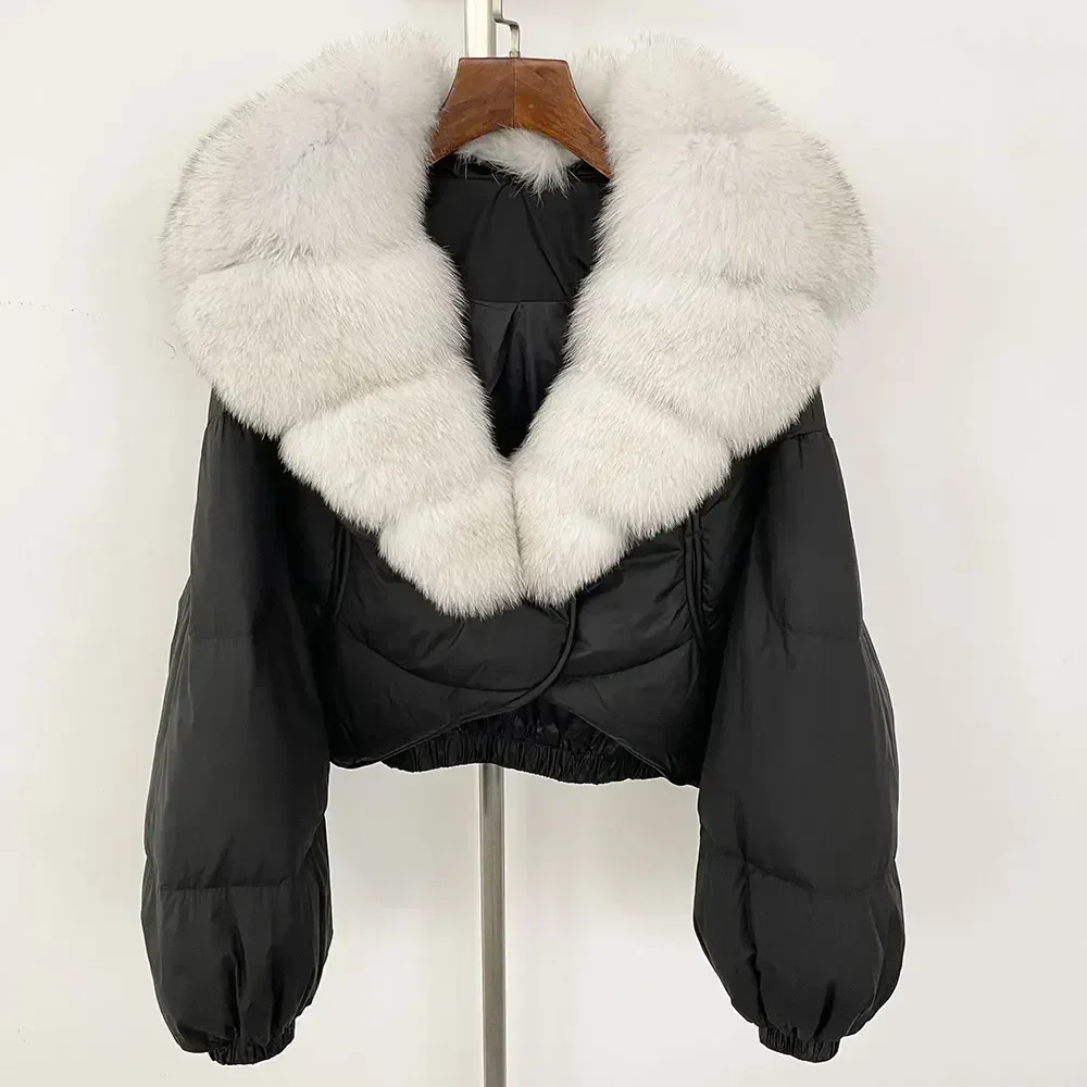 Di lusso Super Reale Cappotto di Pelliccia Delle Donne 2024 di Inverno 90% Piumino D'anatra Bianca Della Signora Grande Collo di Pelliccia di Volpe Naturale Piumino Femminile