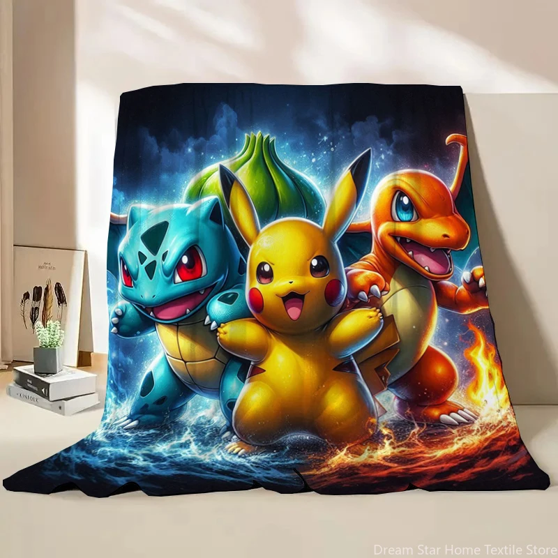 Anime Pokemon Flannel Fluffy Soft Blanket Pikachu Home Sofa Lunch Break,Throw Blanket For Kids Student Bed Blanket Nap Cover