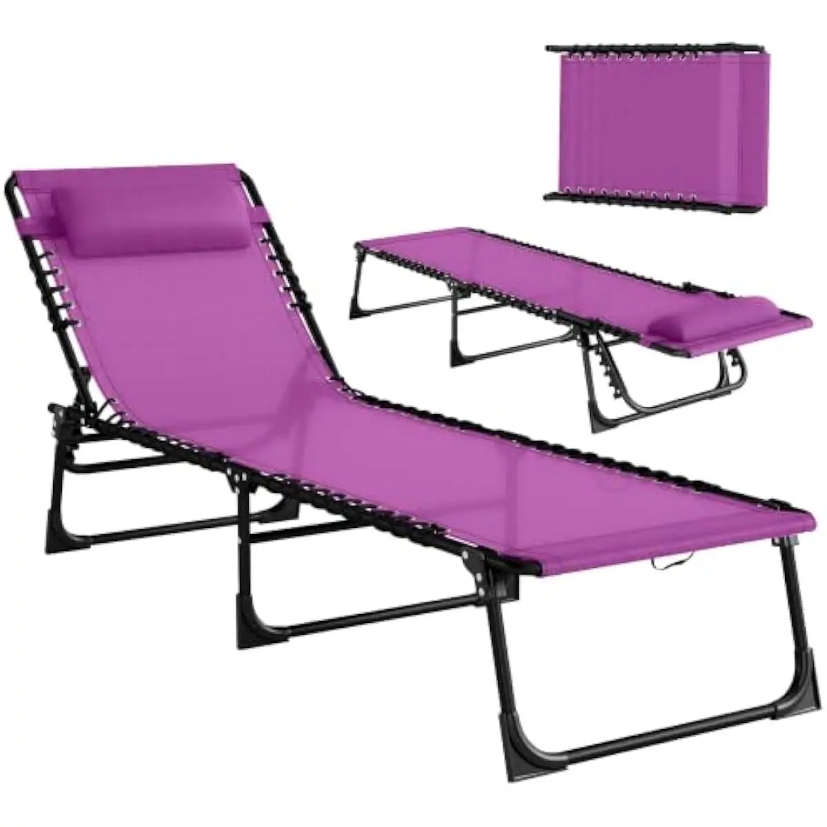 Foldable Outdoor Chaise with Adjustable Backrest and Breathable Mesh Seat for Sunbathing Poolside Camping or Beach Use Lightweig