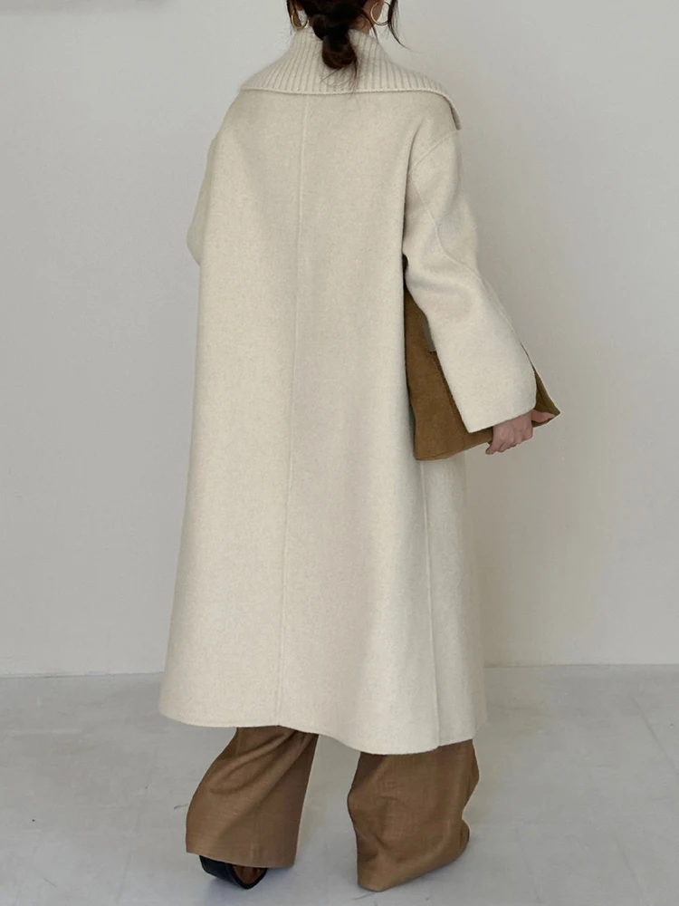 YERMORA gris épissé tricot revers décontracté manteau de laine pour les femmes à manches longues en vrac nouveau pardessus mode marée automne hiver 2025