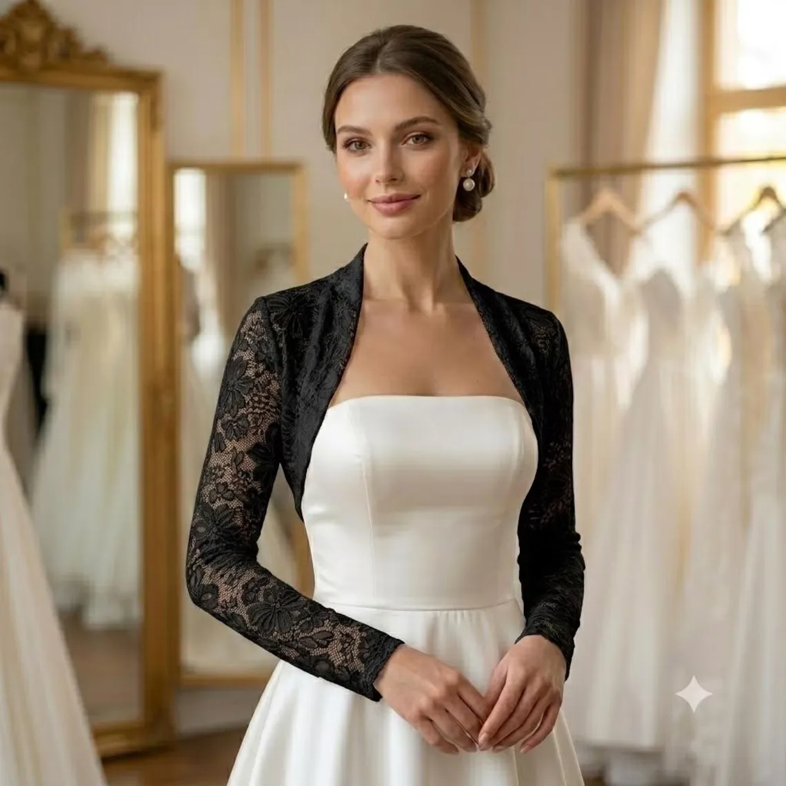 Customized Black Lace Wedding Boleros Full Sleeves Bride Topper Formal Party Bridal Shrugs Accessory